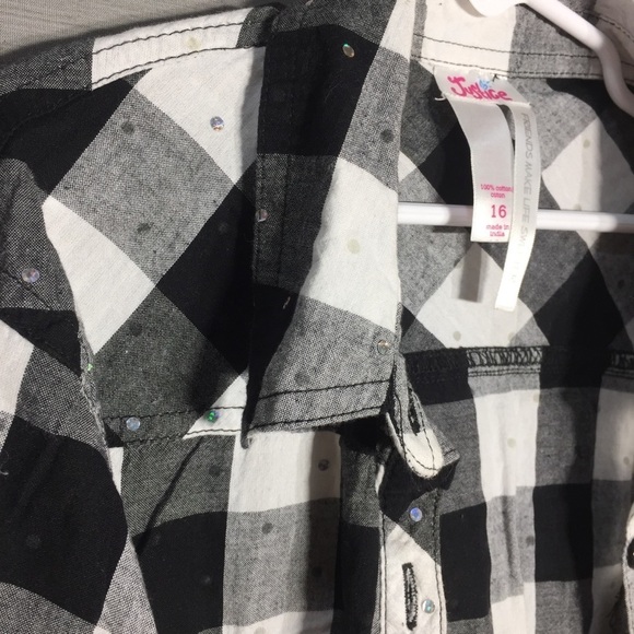 JUSTICE Girls Sparkly Plaid Shirt - Picture 2 of 5
